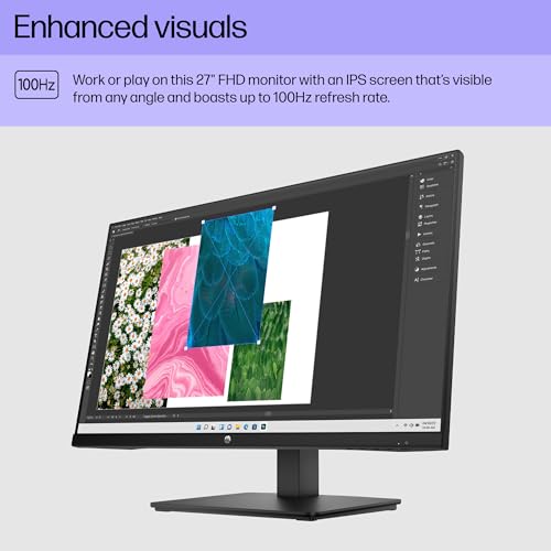 HP 27h Full HD Monitor - Diagonal - IPS Panel & 75Hz Refresh Rate - Smooth Screen - 3-Sided Micro-Edge Bezel - 100mm Height/Tilt Adjust - Built-in Dual Speakers - for Hybrid Workers,Black
