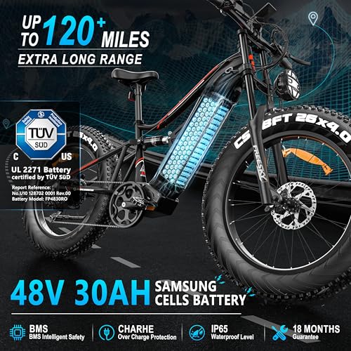 FREESKY 2000W Electric Bike with BAFANG Motor & 48V 30Ah Samsung Cells Battery, 35MPH Max Speed, 120 Miles Range, Full Suspension Mountain Ebike for Adult, 26" Fat Tires, Smart Keys, Hydraulic Brakes