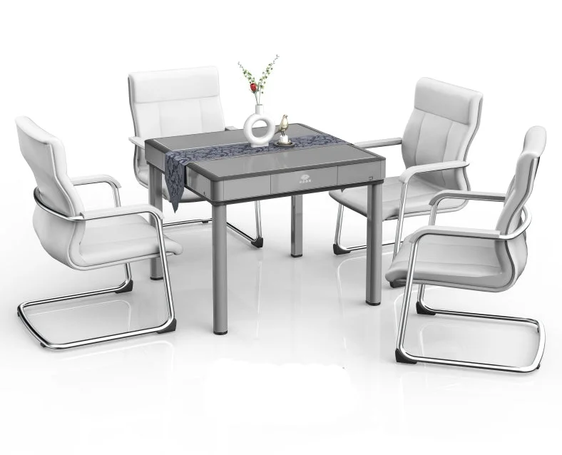 USAMJTABLE MJ-T200 Gray Ultra-Thin 4-Legs Dining Table Style Automatic Mahjong Table with 40mm Numbered tiles Ship From USA