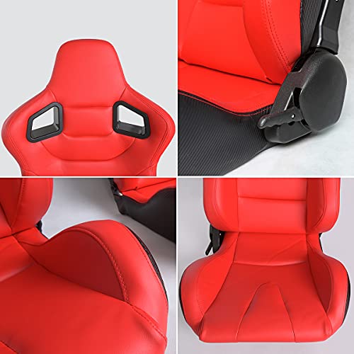 2PCS Racing Seats, Universal PVC Leather Bucket Seats Sport Pair Adjustable Seats with Sliders (Black & Beige/Tan Brown)
