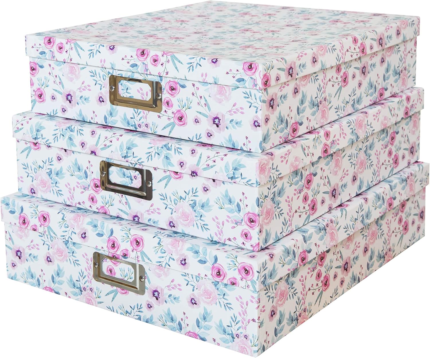 Soul & Lane Decorative Storage Cardboard Boxes with Lids | Floral Dance - Set of 3 | Paperboard Nesting Boxes for Organizing Pack of 2