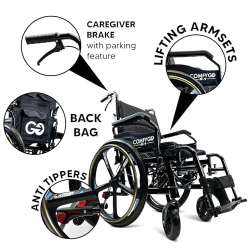Lightweight Foldable Self Propelled Wheelchair - Self-Propelled Transfer Wheelchairs,17.5" Seat Width, Special Edition, Black