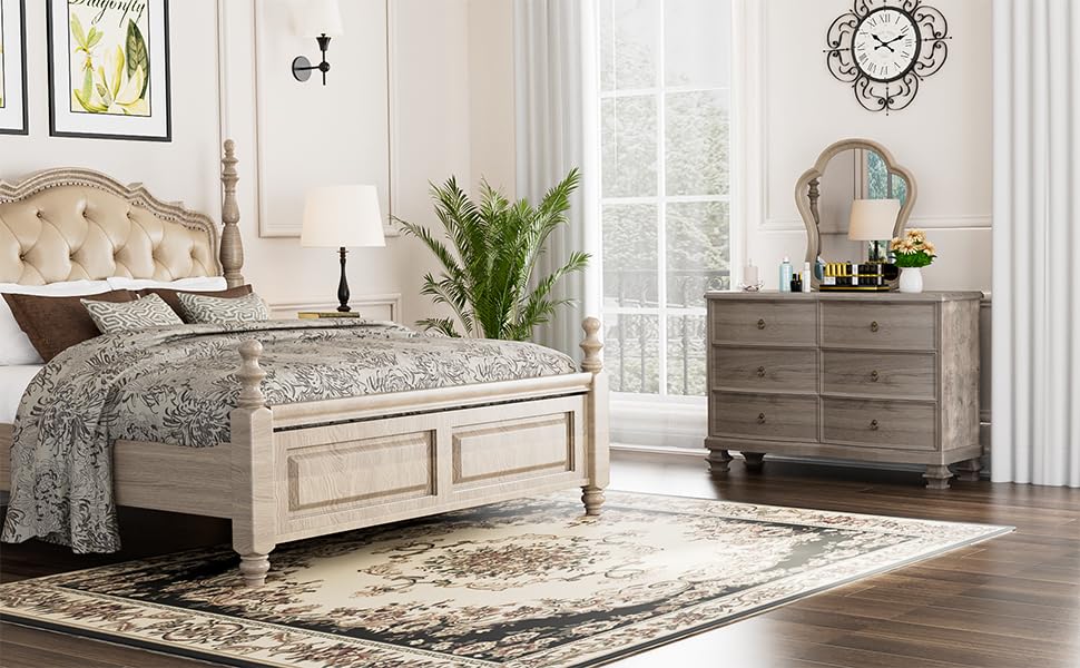 White 6 Drawer Wooden Dresser, Tall Dressers for Bedroom, Chest of Drawers Closet Organizers and Storage for Clothes - Easy Pull Handle, Textured Borders Drawers for Living Room, Hallway