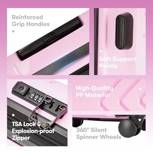 Luggage Sets 3 Piece,Hardside Expandable Luggage Sets,Large Suitcases with Wheels TSA Lock,Light Pink