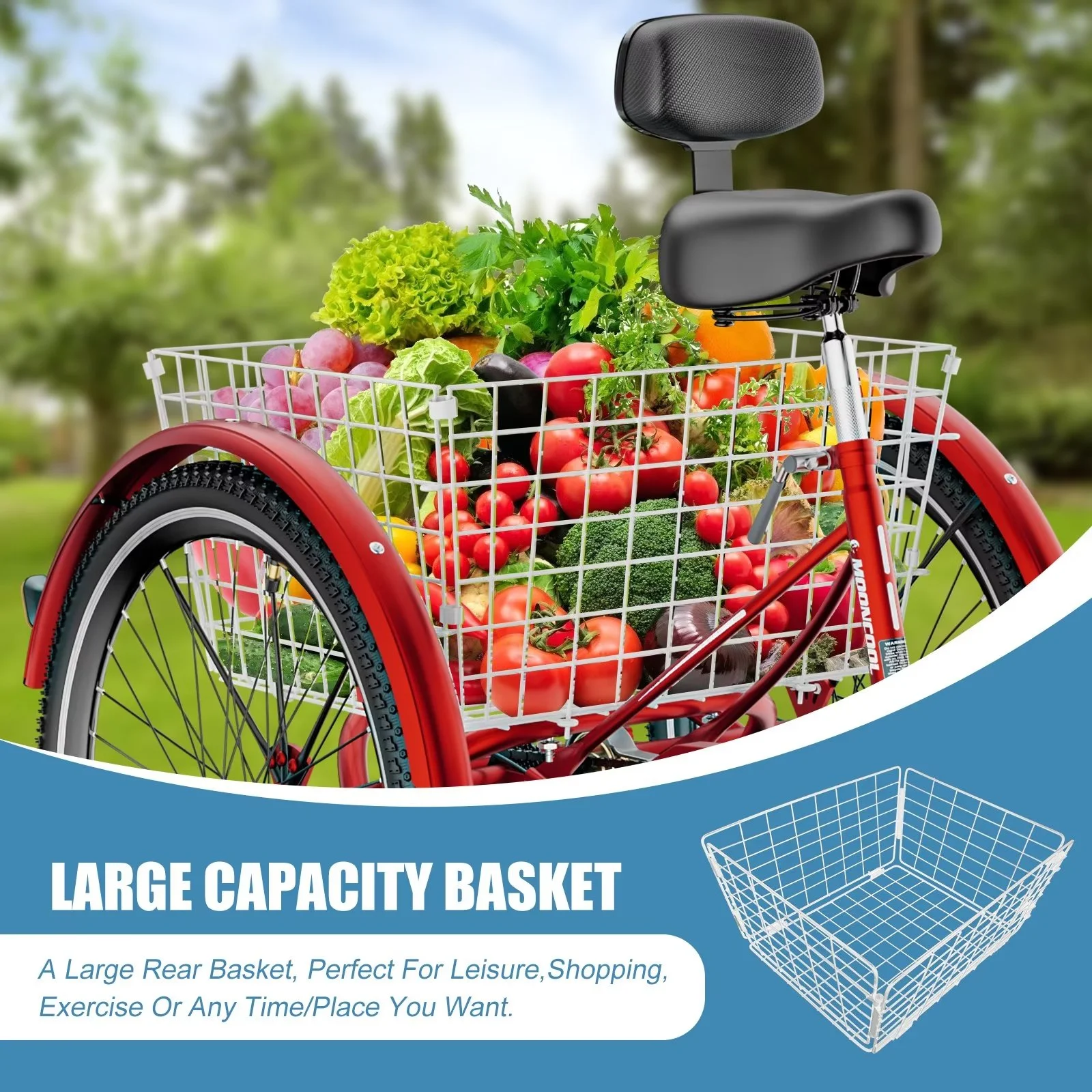 MOPHOTO Adult Tricycles 3 Wheel 7 Speed Trikes, 20/24/26 inch with Big Basket for Shopping, Picnics Exercise Men's Women's Senior's Trike