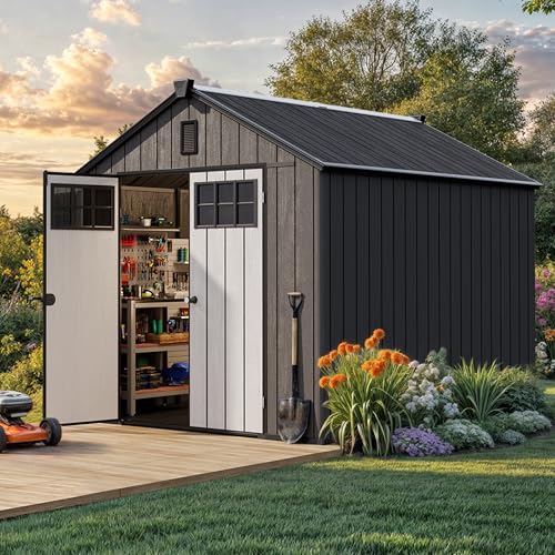 YITAHOME 8x6.2FT Outdoor Storage Shed w/o Floor, All-Weather Plastic Shed with Lockable Doors, Window & Vents, Plastic Tool Shed for Backyard, Patio, Poolside, Lawn, Gray