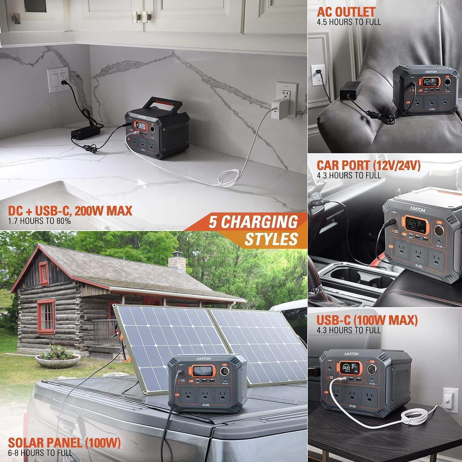 AIMTOM Portable Power Station Rebel 440, 3X 440W AC, 100W USB-C PD, 12V Regulated DC, 2X USB, 403Wh Lithium Battery Solar Generator (Solar Panel Optional) for Camping Outdoor Road Trip Home Emergency