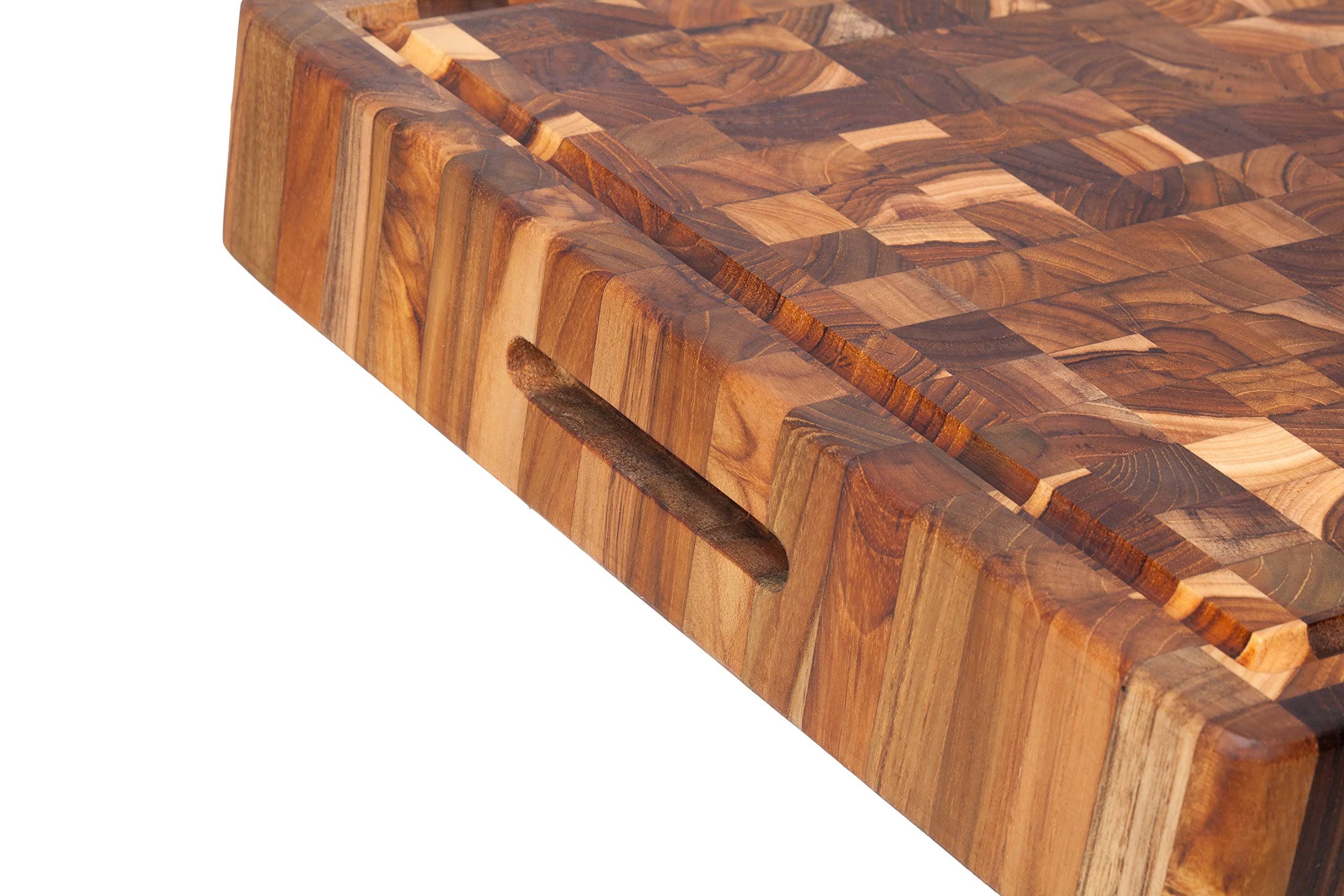 Proteak End Grain Butcher Block Cutting Board Hand Grip Juice Canal 20x22 x 14x22