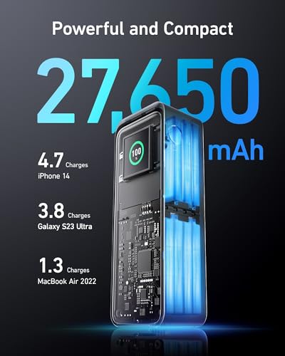 Anker Prime 27,650mAh Power Bank (250W) with 100W Charging Base, 3-Port Portable Charger, Smart App, Compatible with iPhone 15/15 Plus/15 Pro/15 Pro Max/14 Series, MacBook, Samsung, Dell, AirPods