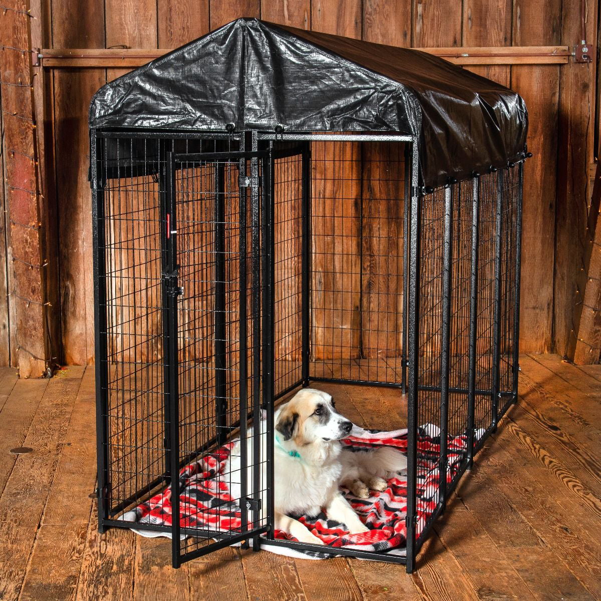 Lucky Dog 60548 8ft x 4ft x 6ft Uptown Welded Wire Outdoor Dog Kennel Playpen Crate with Heavy Duty UV-Resistant Waterproof Cover, Black