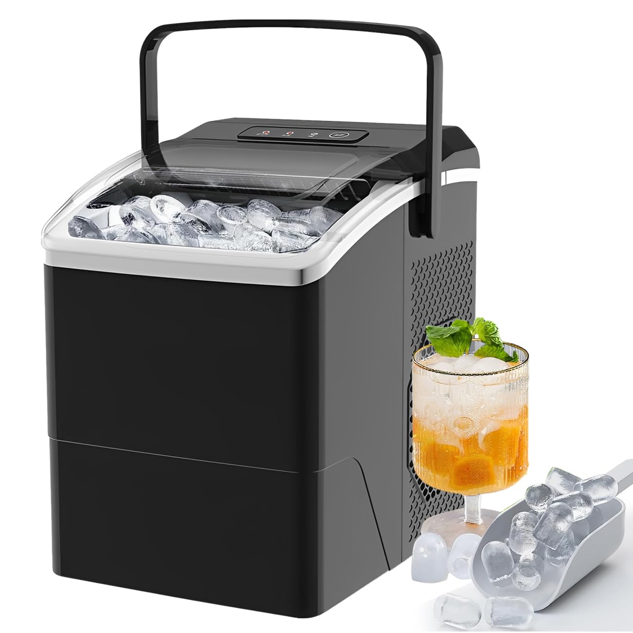 Aeitto Nugget Ice Maker Countertop, 55lbs/Day, Large Capacity Chewable Ice Maker, Rapid Ice Release in 5 Mins, Self-Cleaning with Stainless Steel Housing Ice Machine for Home Office and Party, Blue