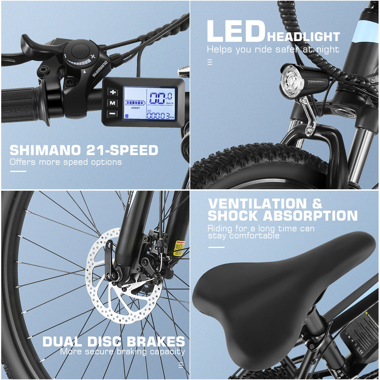 Electric Bike 26" x 2.1" Electric Bike for Adults 500W Electric Mountain Bicycle, 48V Battery City Ebike, Lockable Suspension Fork, Shimano 21 Speed, Electric Commuter Bike UL 2849 Certified