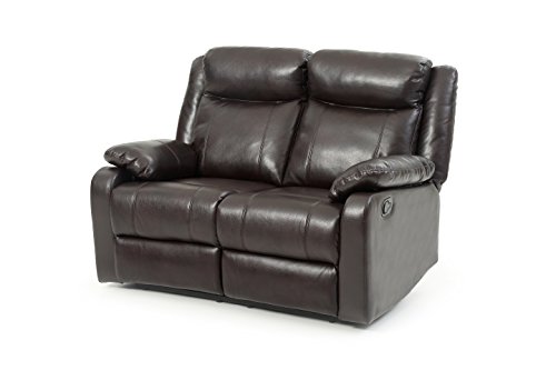 Glory Furniture Ward Faux Leather Double Reclining Loveseat in Dark Brown