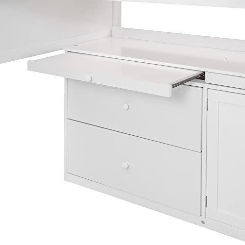 BIADNBZ Double Twin Size Loft Bed with Wardrobes and Storage Stair, Wooden High Loftbed Frame for 2, for Kids Teens Adults, White