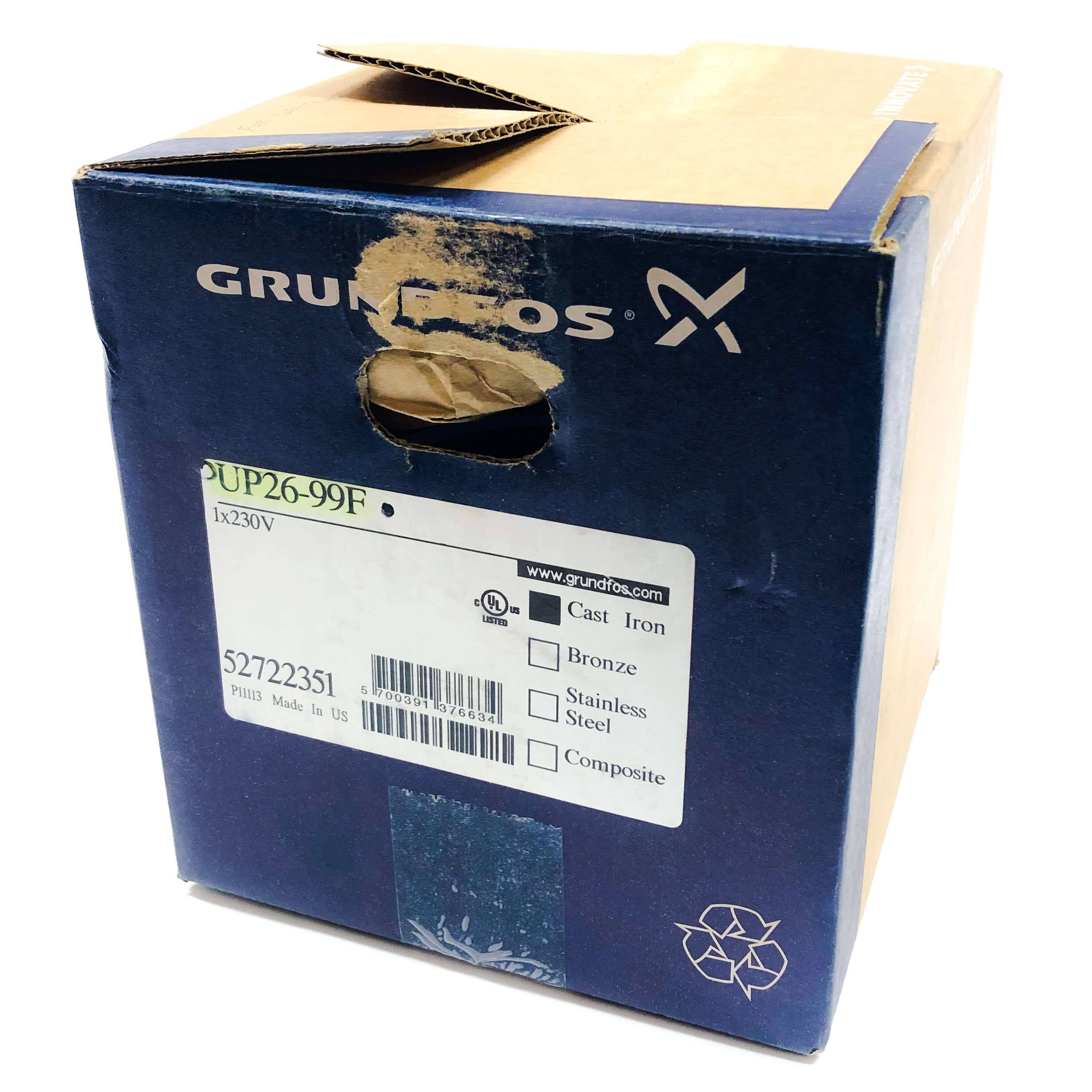Grundfos 52722351 UP26-99F 230V Cast Iron Single Speed Circulator Pump