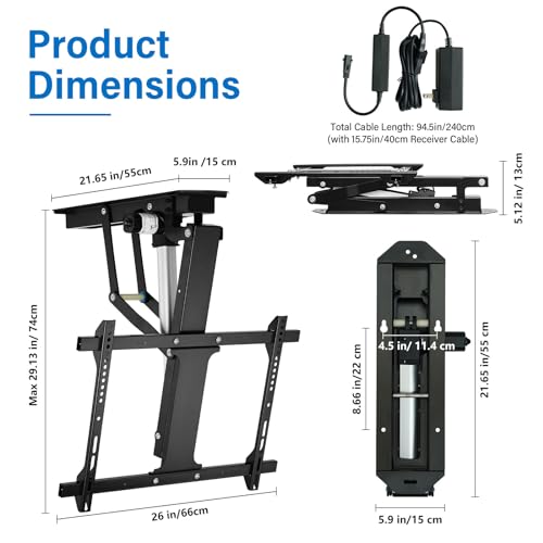 TOPSKY Electric Ceiling TV Mount with Remote, Motorized Flip Down Pitched Roof TV Mount for 32 to 70 Inch Flat Screen TVs
