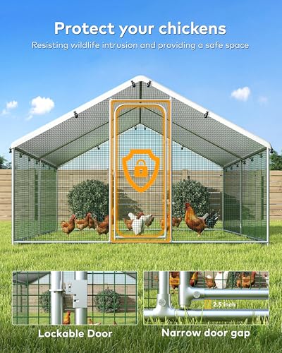 Large Metal Chicken Coop Run with Spire Roof – Outdoor Poultry Cage with Waterproof & UV-Resistant Cover for Chickens, Ducks, Rabbits, and Hens in Yard or Farm Use(8.9’ W x 11.8’ L x 6.6’ H)