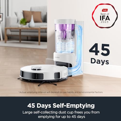 Eureka E10s Robot Vacuum with Bagless Self Emptying Station, Robotic Vacuum and Mop Combo, 45-Day Capacity, 4000Pa Suction for Pet Hair, Carpet&Floor, Auto Lifting Mop, LiDAR Navigation, App Control