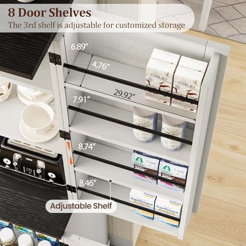 72" Kitchen Pantry Storage Cabinet, Farmhouse Pantry Cabinet with 8 Hanging Rack Shelves & 3 Pull-Out Racks, Pantry Storage Cabinet, Freestanding Cupboard for Kitchen, Dining Room, White