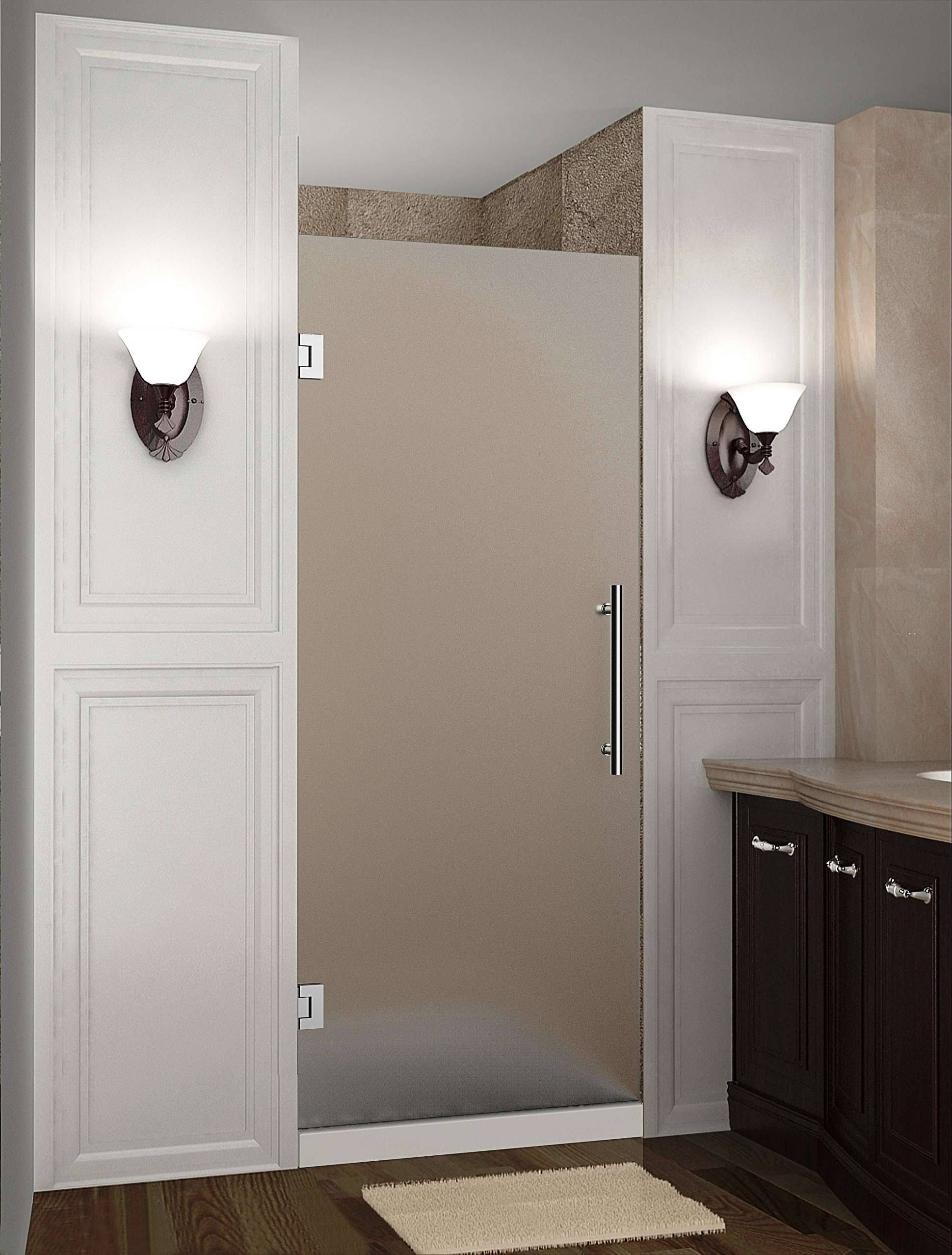 Aston Global SDR995F-SS-23-10 Cascadia Frosted Glass in Stainless Steel 23x22x72x22 Frameless Hinged Shower Door