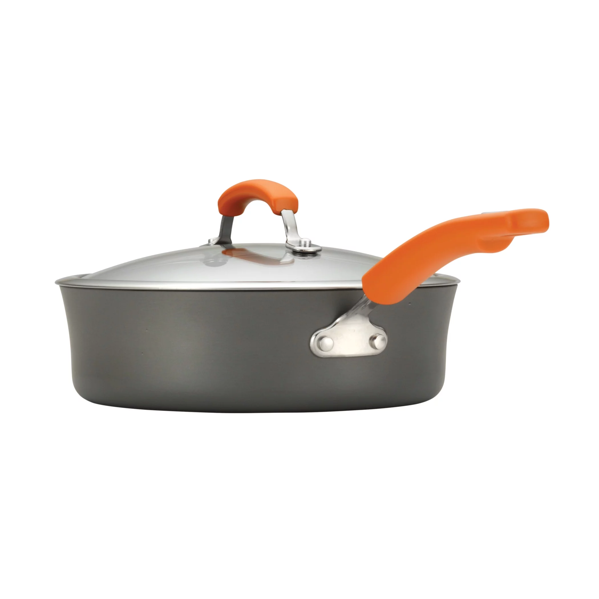 Rachael Ray Hard Anodized 14 Piece Nonstick Pots and Pans Set, Gray with Orange Handles