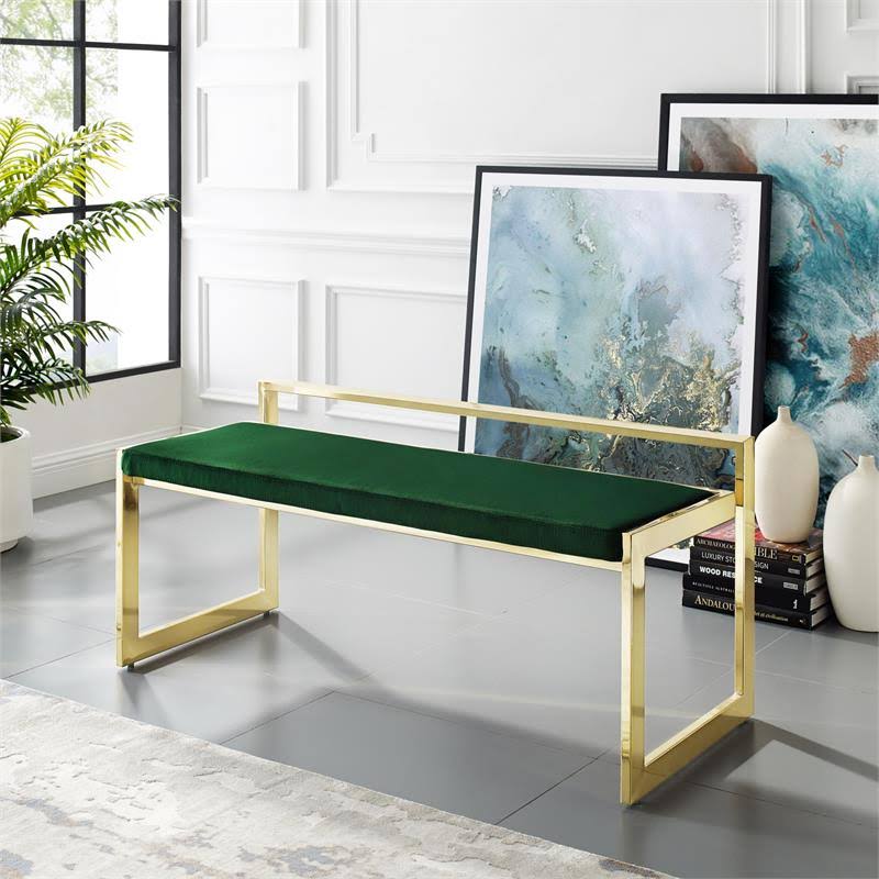 Posh Living Camilo Velvet Bench Green/Gold
