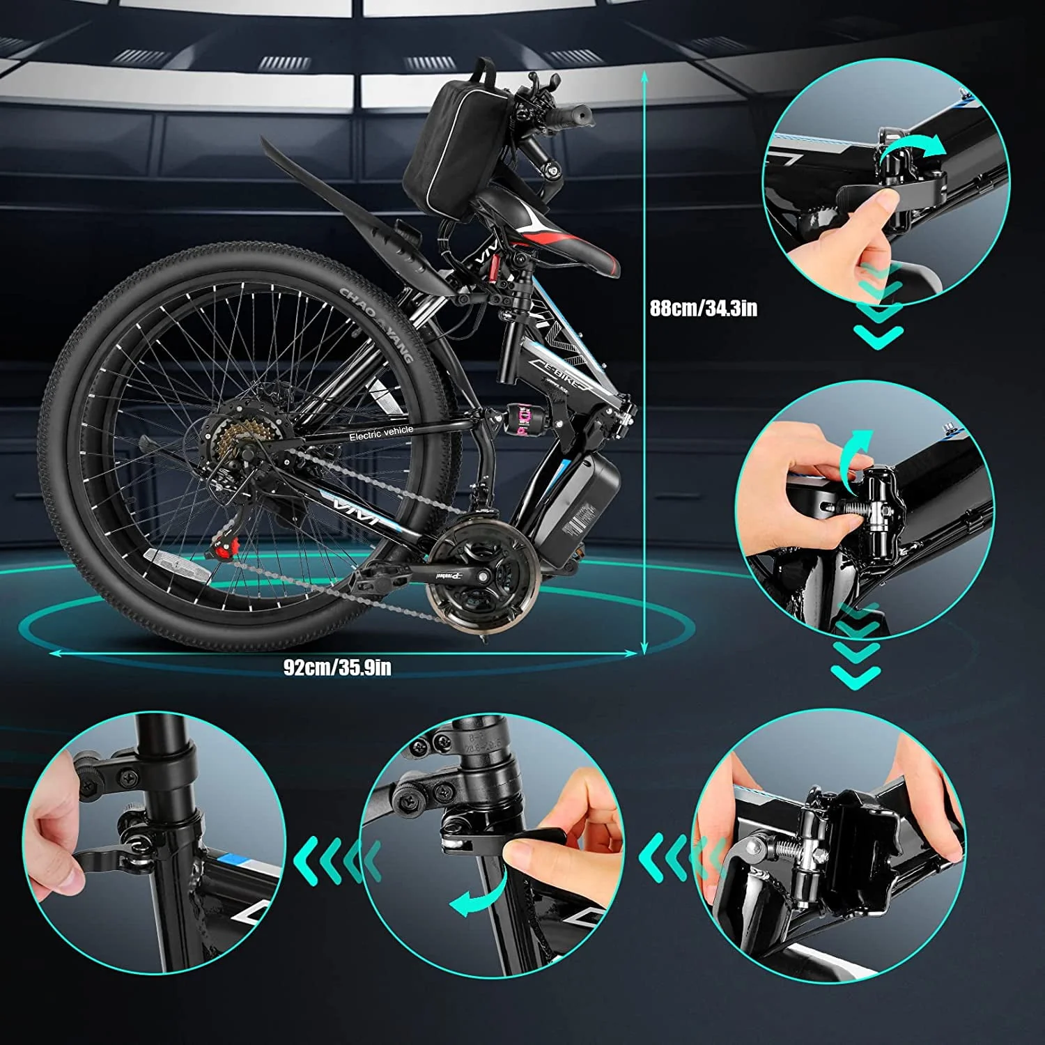 Vivi Electric Bike for Adults 26 Folding Electric Bike 500W Electric Mountain Bike 20MPH Full Suspension Electric Bike with Cruise Control Up to 50 Miles