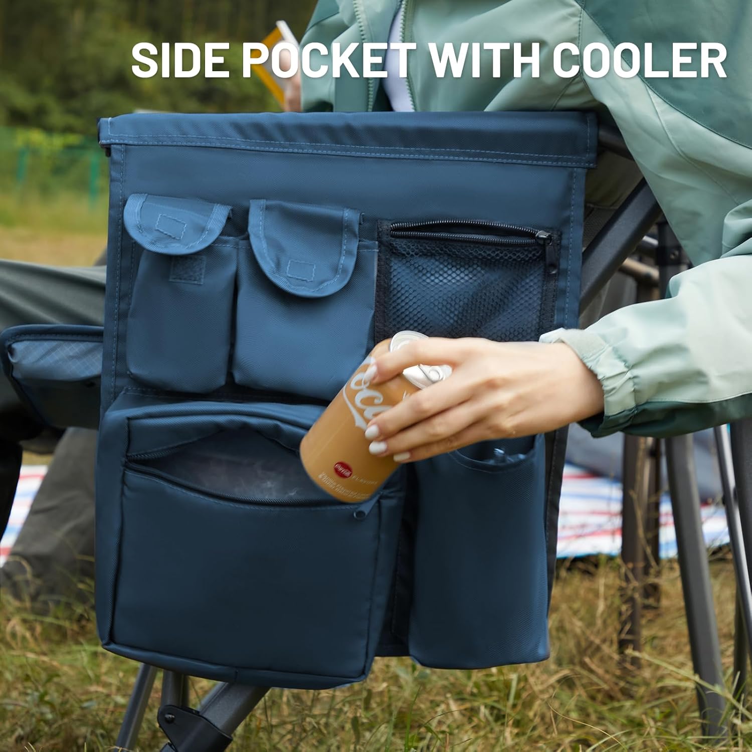 TIMBER RIDGE 400L Large Capacity Folding Double Decker Wagon Blue&Oversized Folding Camping Chair High Back Heavy Duty for Adults Support up to 500lbs