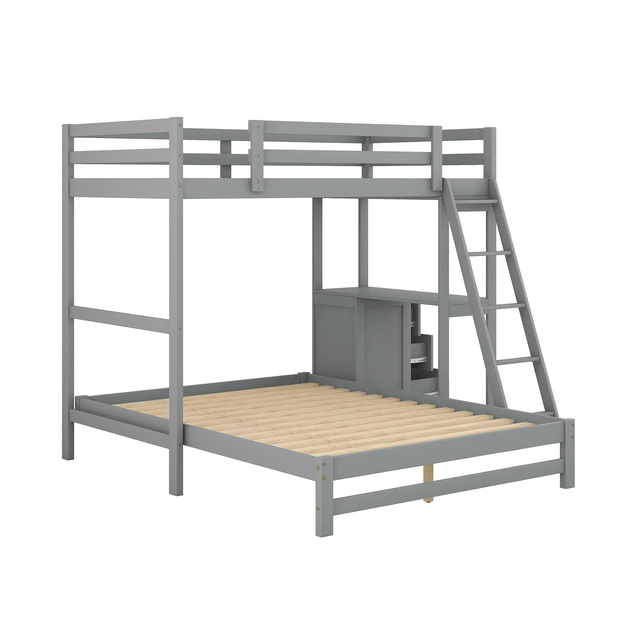 EUROCO Twin over Full Bunk Bed with Desk and Drawers for Kids Room, Gray
