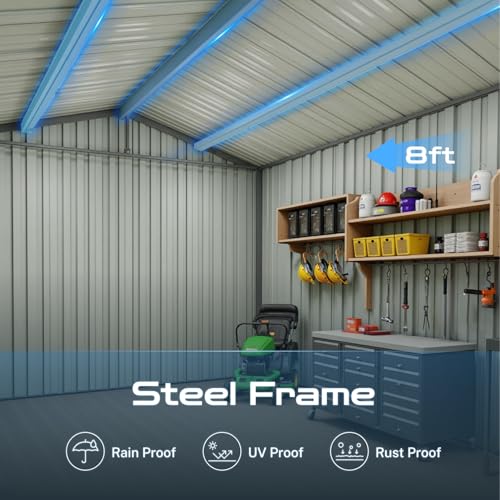 10' x 8' Large Outdoor Storage Shed, Sturdy Metal Building w/Windows & Lockable Doors for Garden, Backyard, Poolside and Lawn, Grey