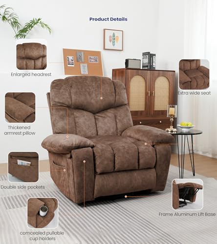 Power Lift Recliner Chair for Elderly,Upgraded Lift Chair,Recliners on Clearance with Massage,Designed for Adults with 2 Cup Holders Side Pockets and a Cool Mat,Ideal for Living Spaces-Grey