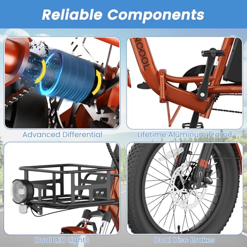 MOONCOOL Electric Trike, Electric Tricycle for Adults, 20" Folding 3 Wheels Electric Bicycle Bikes, 48V 500W/750W Motorized Electric Ebike with Aluminum Frame, Removable Battery and Basket