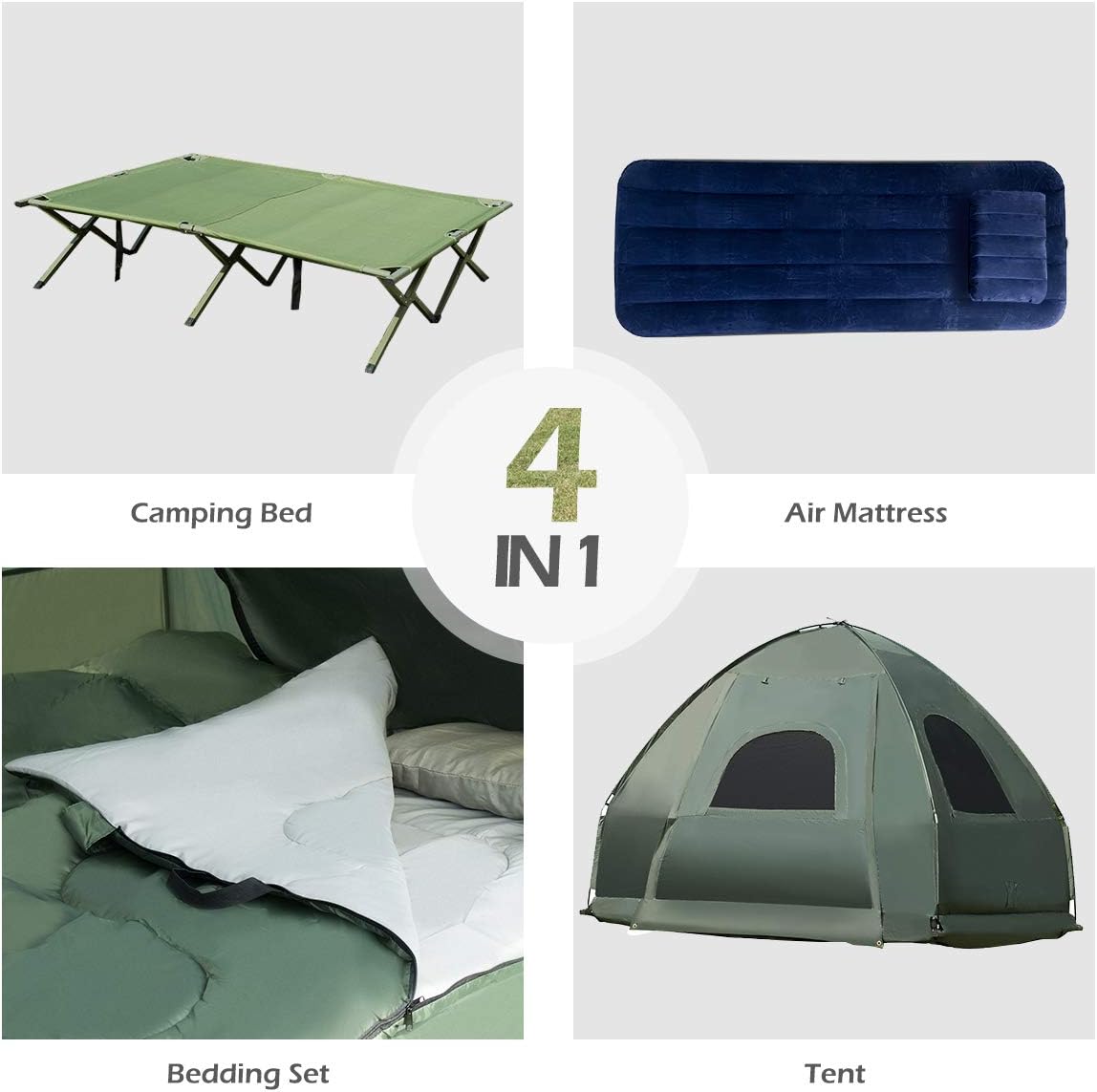 Tangkula 2-Person Outdoor Camping Tent Cot, Foldable Camping Tent with Air Mattress & Sleeping Bag, Waterproof Elevated Camping Tent with Carry Bag, Portable Camping Tent Cot