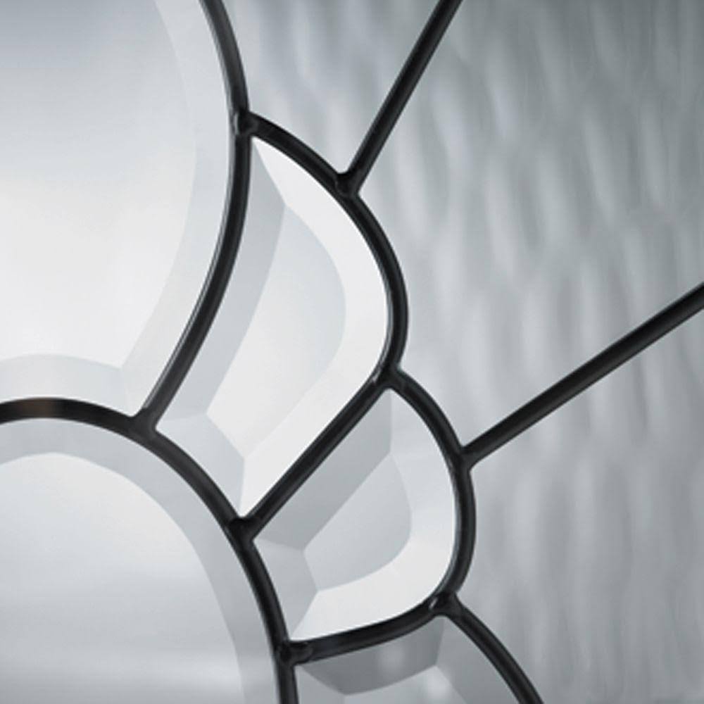 Hy-Lite 23.25 in. x 35.25 in. Decorative Glass Fixed Oval Geometric Vinyl Windows Floral PE Glass, Black Caming in White