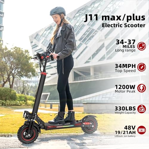 Electric Scooter Adults,11" Off-Road Tires,48V 18/21AH Big Battery,1200W Motor,34 Mph,34/37 Miles Long Range,Dual Braking System,Folding Commuter Electric Scooter - (Seat Optional