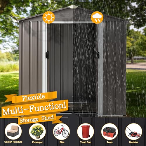 Shintenchi 5x3 FT Outdoor Storage Shed with Window, Lockable Outdoor Waterproof Tool Storage Sheds, Weather Resistant Tool Storage House Shed for Garden, Backyard, Patio Utility and Tool Storage, Gray