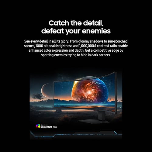 SAMSUNG 49" Odyssey G9 (G95C) Series DQHD 1000R Curved Gaming Monitor, 240Hz, 1ms(GtG), DisplayHDR 1000, AMD FreeSync Premium Pro, Eye Saver Mode, Auto Source Switch+, LS49CG950ENXZA, 2024