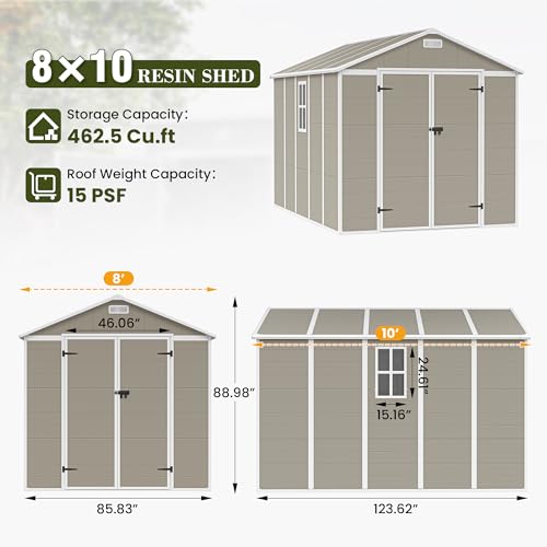 UDPATIO Outdoor Storage Shed 6 x 6 FT, Resin Garden Sheds with Floor Plastic Patio Outdoor Storage Shed with Lockable Door for Tool, Bike, Garbage Gray White