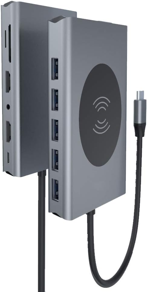 USB C Docking Station 14-in-1 Triple Display C Type to 2-Port HDMI Display 5-Port 3.0 HUB Hub 87WPD Charging rj45 NIC vga TF Card Reader 3.5mm Audio Phone Wireless ChargingUSB C Dock Pack of 2