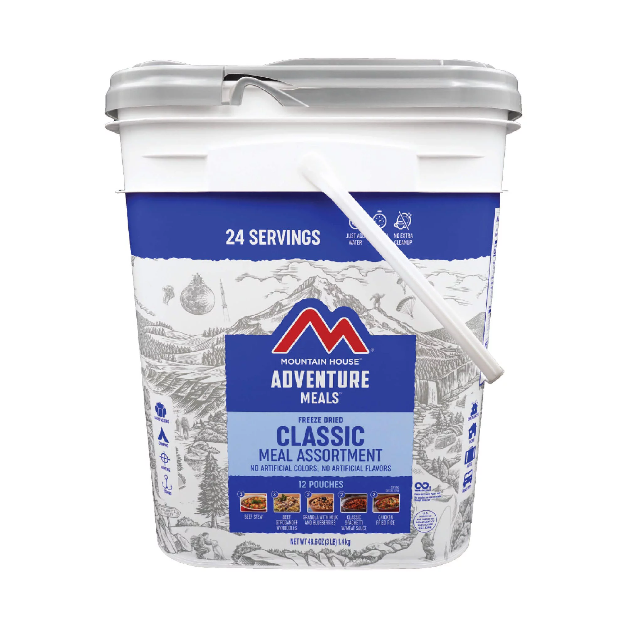 Mountain House Classic Bucket Freeze Dried Emergency Survival Food for Backpacking & Camping | 30 Years Shelf Life | 24 Servings / Bucket- 2 Buckets
