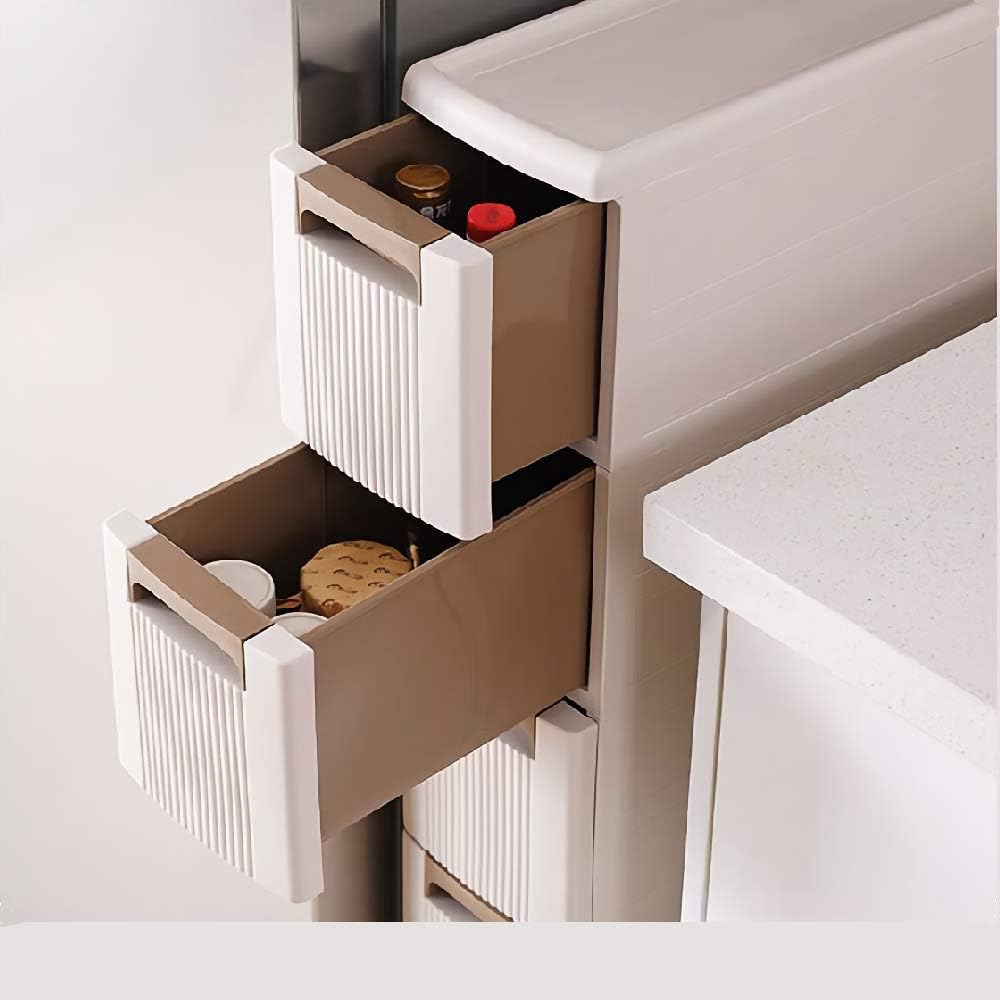 Feibrand 5 Storage Drawers Rolling Cart Organizer Plastic Drawers Unit on Wheels Tower Narrow Slim Container Cabinet for Bathroom Bedroom 17.7 x 7 x 38.8 Inches