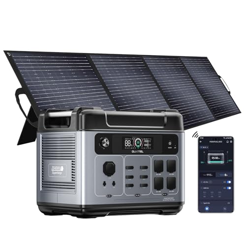 OUKITEL P2001 Plus 2400W Solar Generator with 200W Solar Panel, 2048Wh Solar power station with 4 AC Outlets (5000W Peak), 1.5H Full Charging, APP Control Battery Backup for Home, Camping & RVs