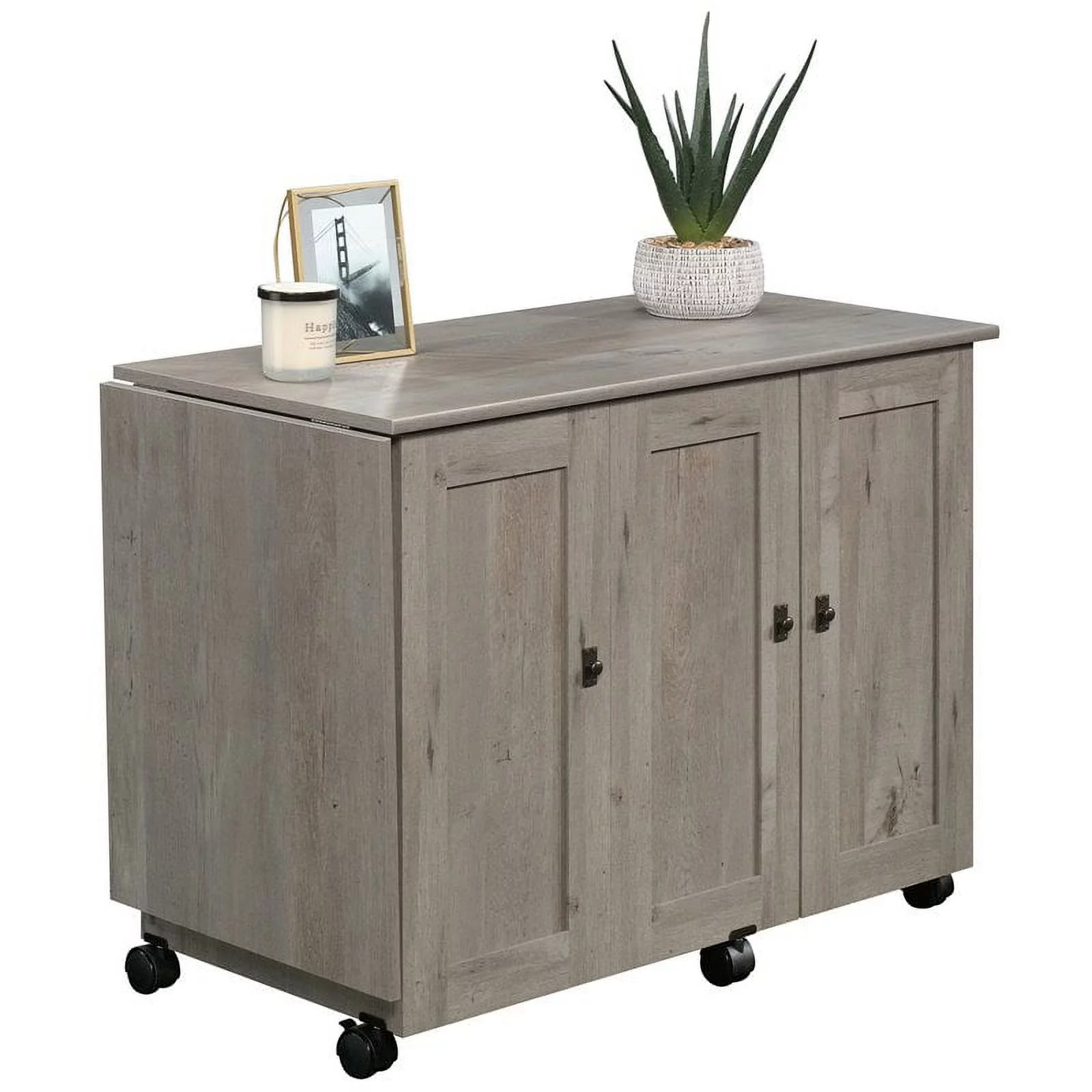 Pemberly Row Contemporary Engineered Wood Sewing Craft Table in Oak