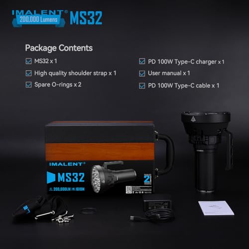 IMALENT MS32 Brightest Flashlight 200,000 Lumens, Cree XHP70.2 LEDs Tactical Flashlights High Lumens with 8 Modes Type-C Rechargeable Flash Light for Outdoor, Emergency and Caving