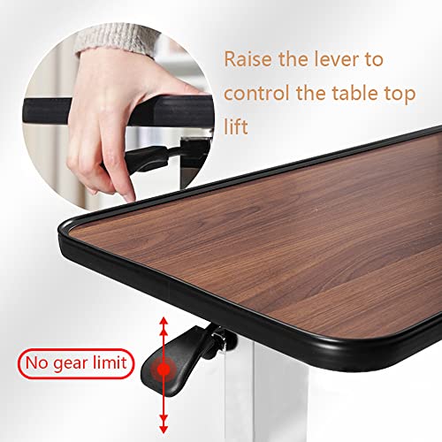 Medical Adjustable Overbed Bedside Table with Wheels Serve Meals, Use Laptop/Computer, Writing Over Bed Table Great for Elderly, Hospital Patients, Home Care (Walnut Color)