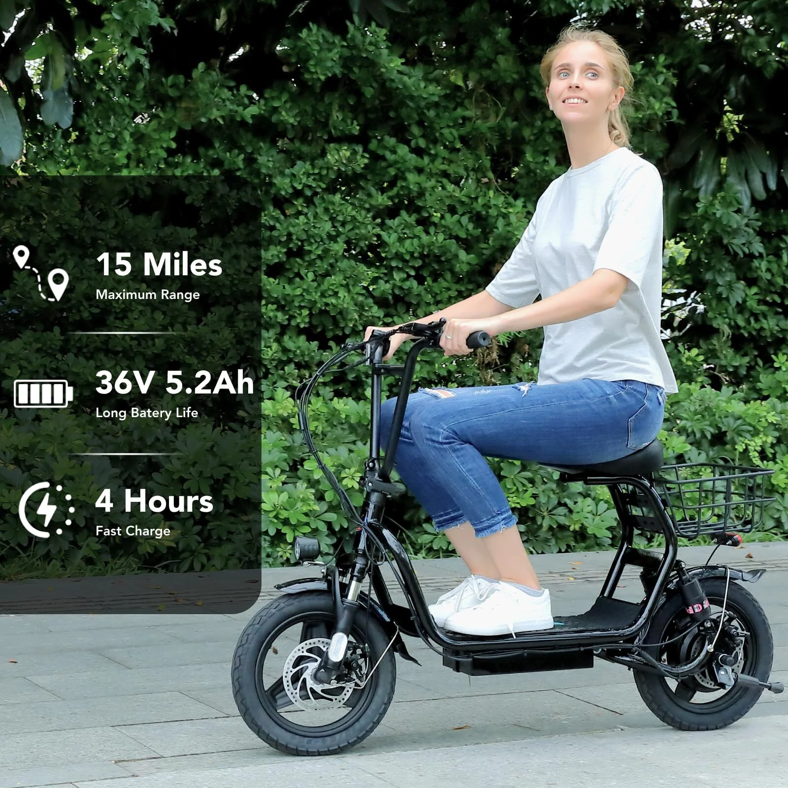 Caroma Peak 500W Adults Electric Scooter with Seat, 14" Off-road Tires, 3 Speeds 20 MPH Max, 15 Miles Range Folding Electric Scooter, Black