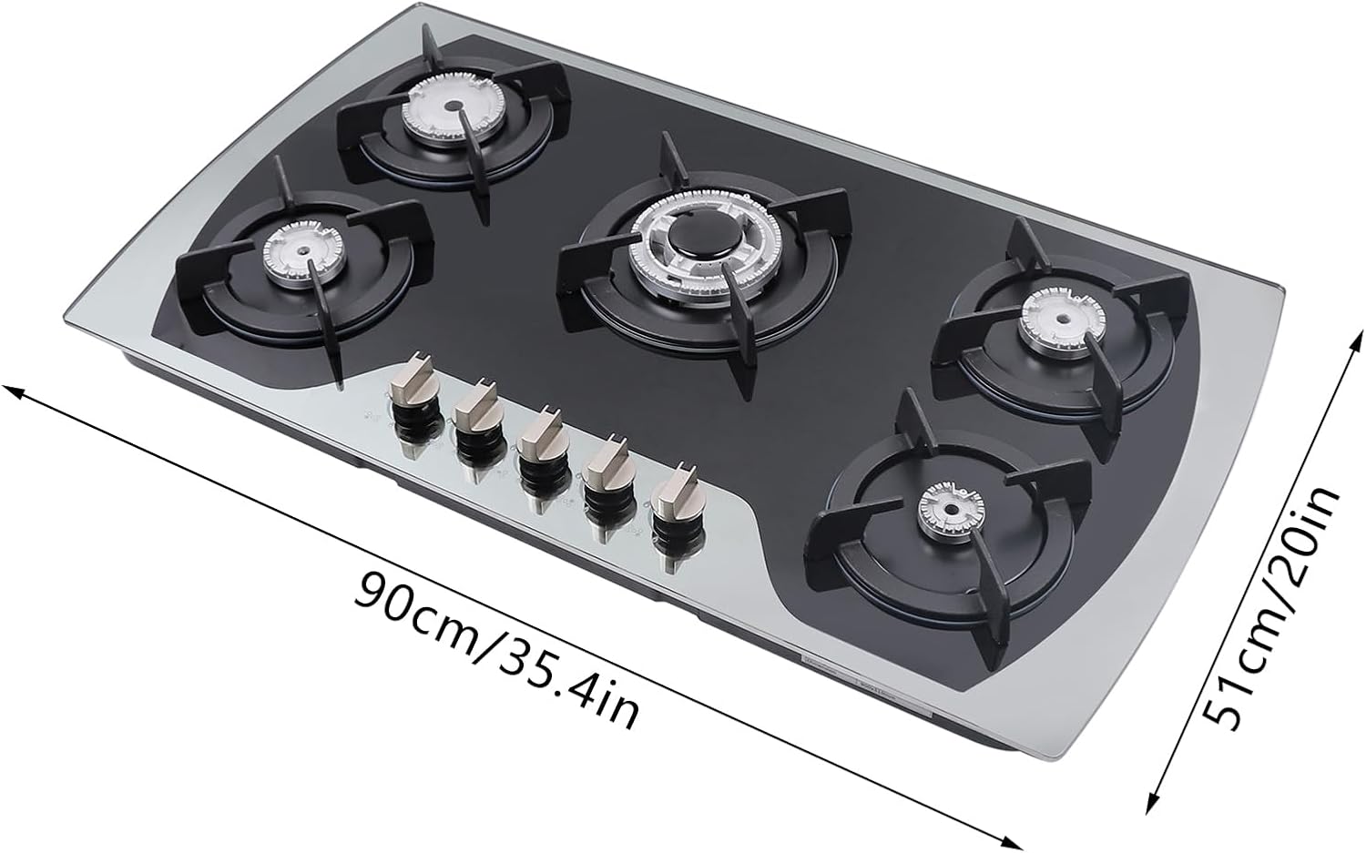 5 Burners 35.4", Built-In Gas Cooker, Stove Top Gas Cooktop Tempered Glass Stovetop Cooker for for Kitchen, Home, Apartments, RVs, Easy To Clean