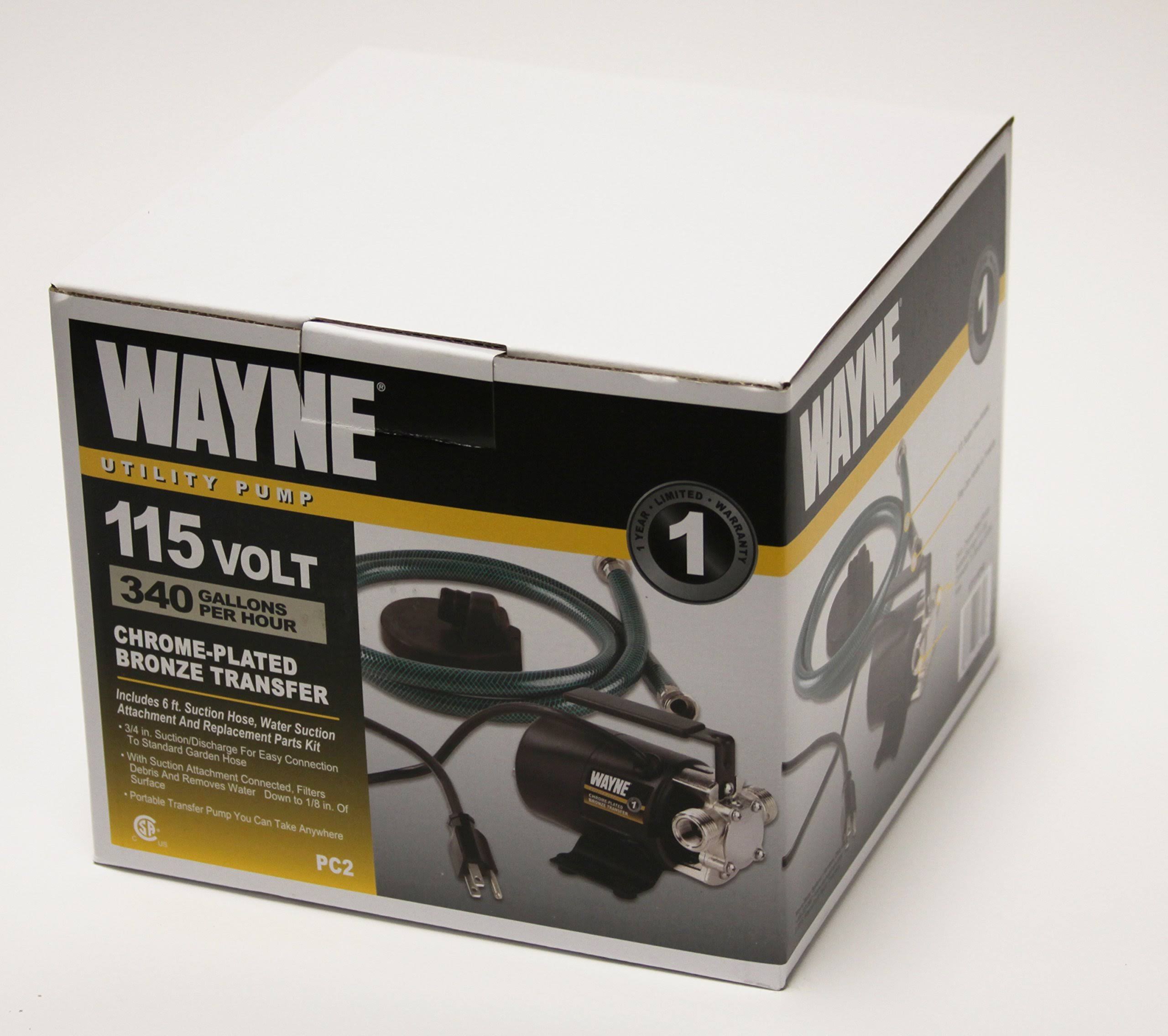 Wayne PC2 Portable TRANSFER Water Pump with Suction Hose and Attachment Black