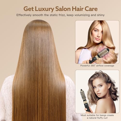 Hair Dryer Brush & webeauty 5 in 1 Air Styling, High-Speed Negative Ionic Hair Dryer Fast Drying, Multi Hair Styler with Air Curling Iron, Volumizing, Smoothing (Grey Gold)