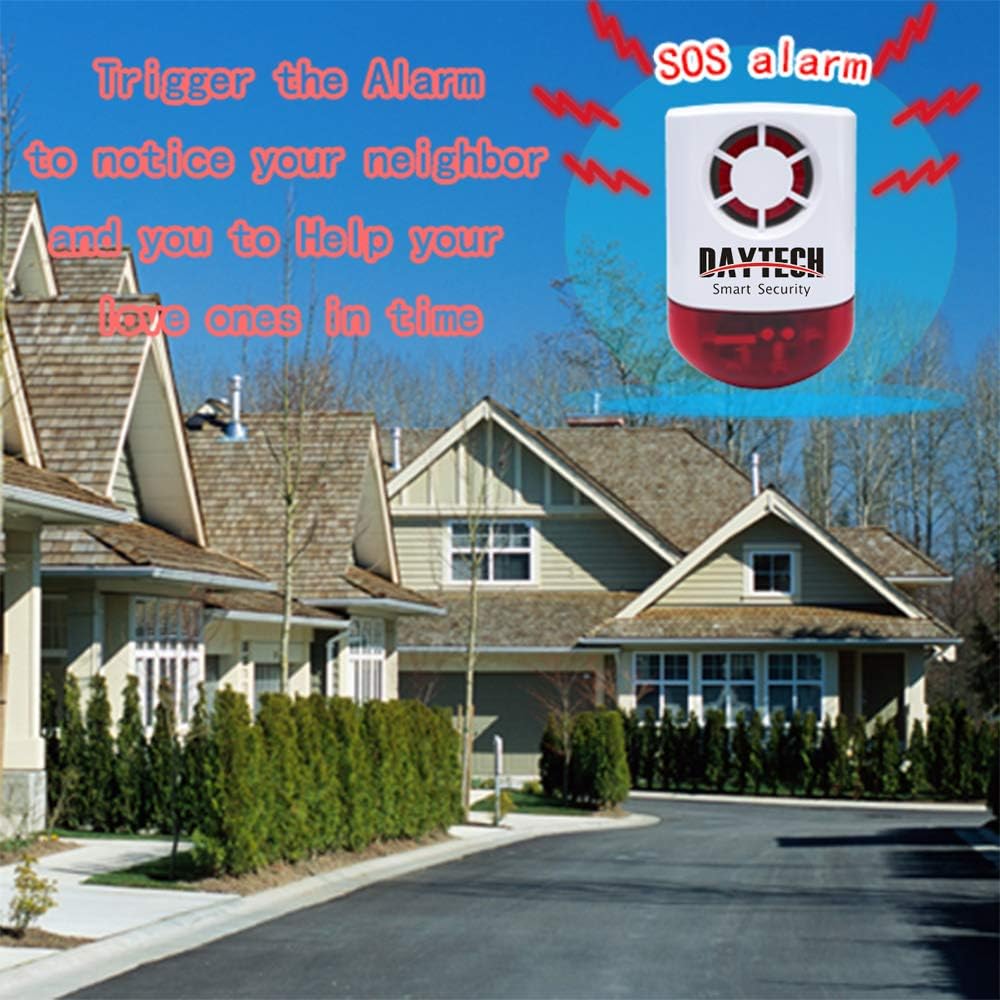 Daytech Remote Emergency Strobe Siren Alarm Kit Waterproof Outdoor Loud Panic Sos Warning System for Business Home Shop Hotel School 800ft 1 Red Flashing Siren+ 4 Call Buttons